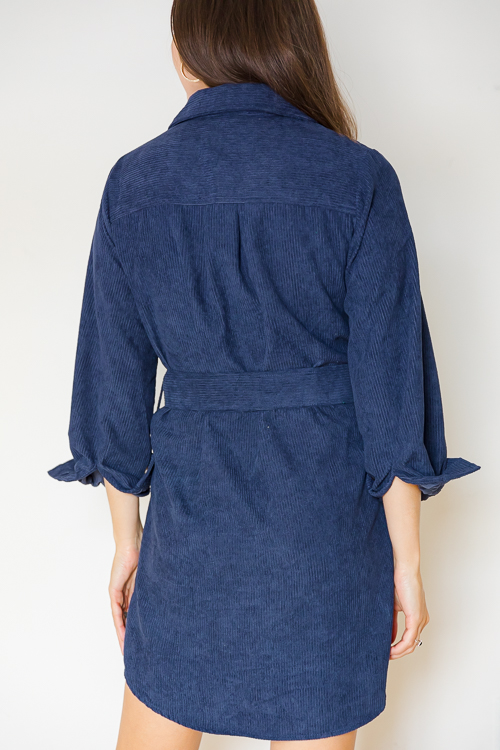 Buckle Belt Cord Dress, Midnight