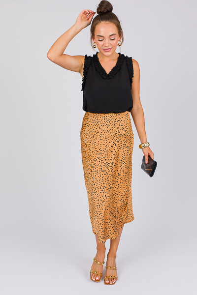 Spotty Satin Midi Skirt, Camel