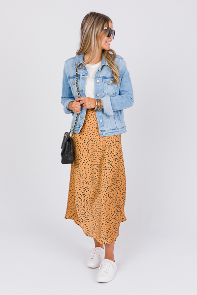 Spotty Satin Midi Skirt, Camel