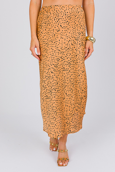 Spotty Satin Midi Skirt, Camel