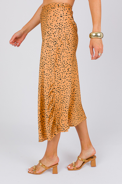 Spotty Satin Midi Skirt, Camel