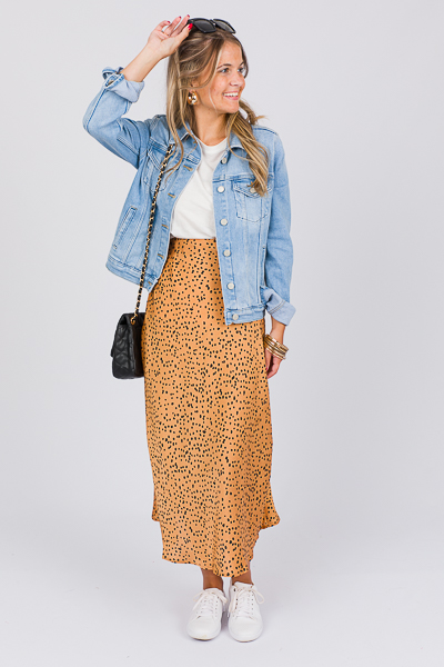 Spotty Satin Midi Skirt, Camel