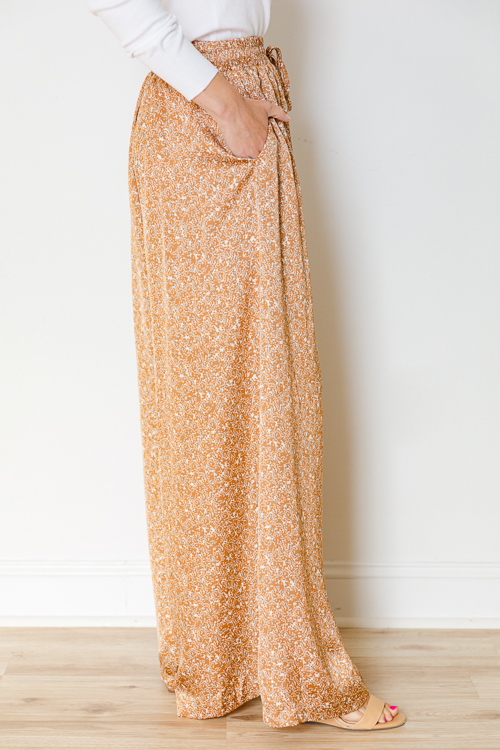 Satin Printed Pants, Camel