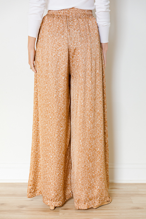 Satin Printed Pants, Camel