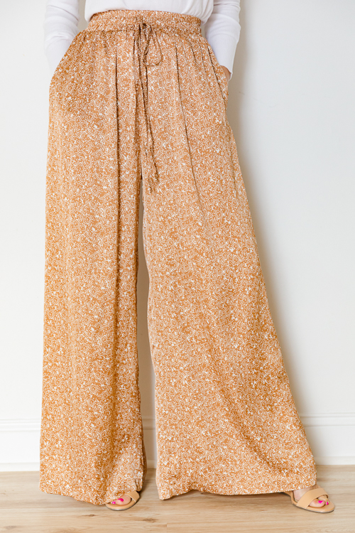 Satin Printed Pants, Camel