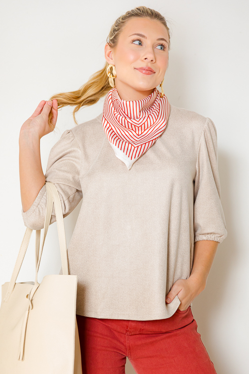 Puff Sleeve Suede Top, Beige