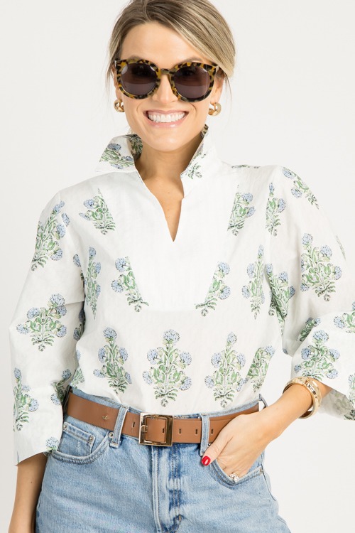 Faye Floral Top, Off White