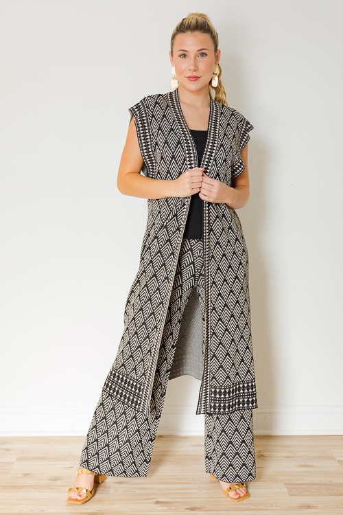 Directional Knit Duster, Black/Cream