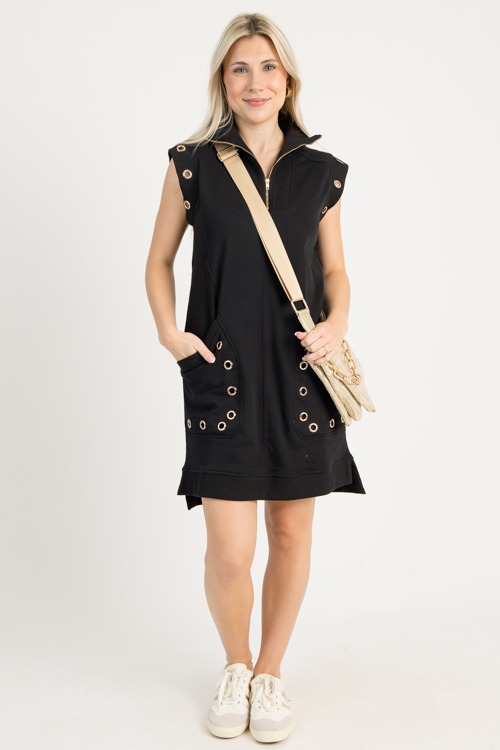 Gold Grommet Sweatshirt Dress