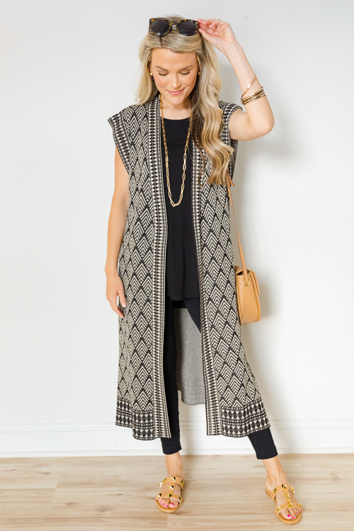 Directional Knit Duster, Black/Cream