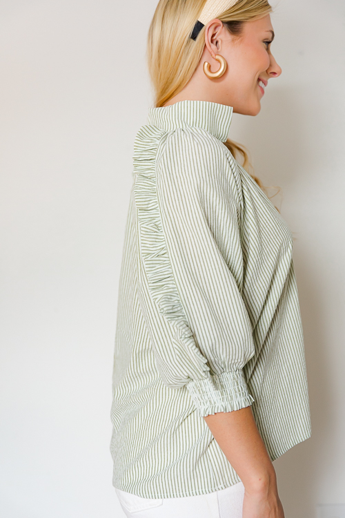 Preppy Ruffle Top, Olive Stripe - New Arrivals - The Blue Door