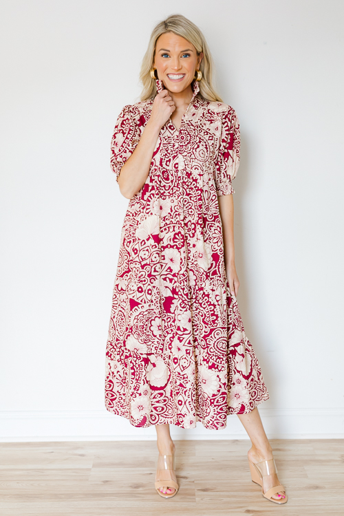 Sarah Floral Mix Midi, Sangria