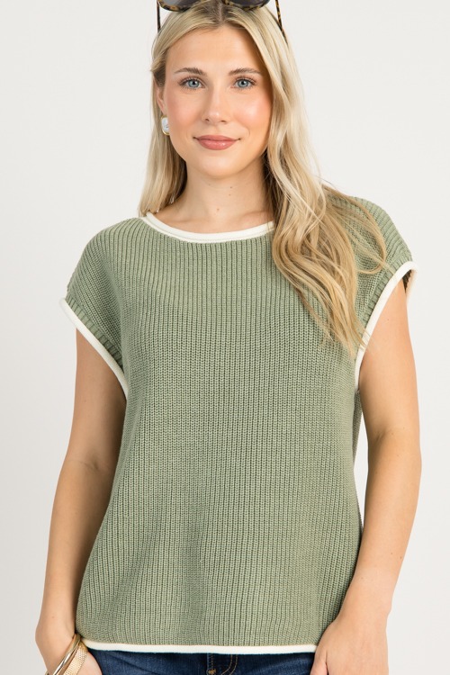 Contrast Edge Sweater Vest, Hazel