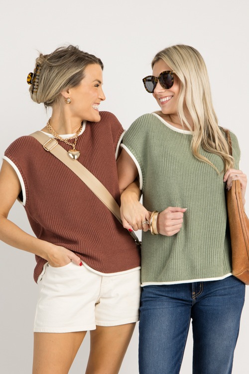 Contrast Edge Sweater Vest, Irish Coffee