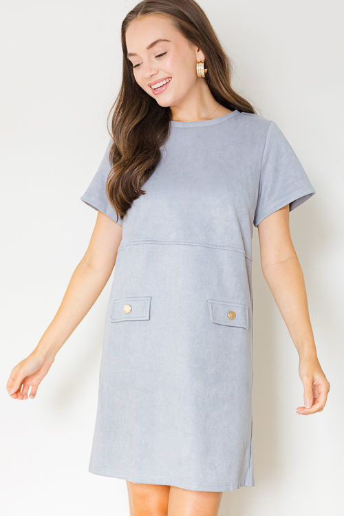 Faux Pocket Suede Shirt, Dusty Blue