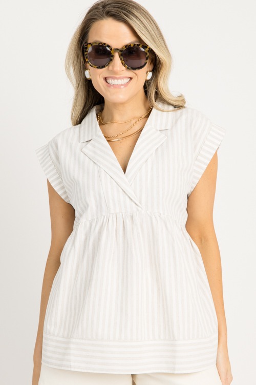 Stripe Collared Babydoll Top, Oat