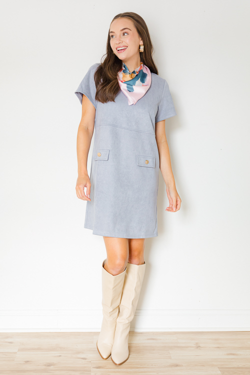 Faux Pocket Suede Shirt, Dusty Blue