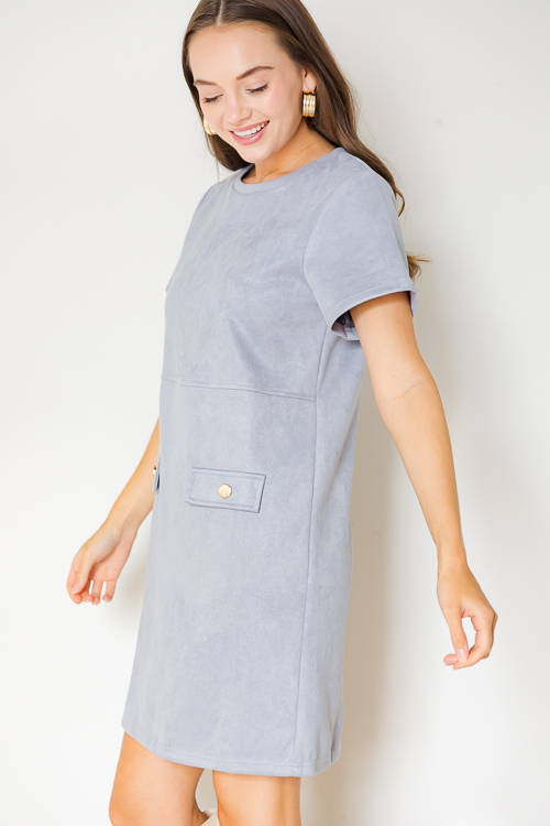 Faux Pocket Suede Shirt, Dusty Blue