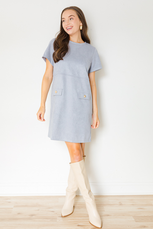 Faux Pocket Suede Shirt, Dusty Blue