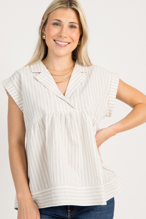 Stripe Collared Babydoll Top,Oa - 0804-88.jpg