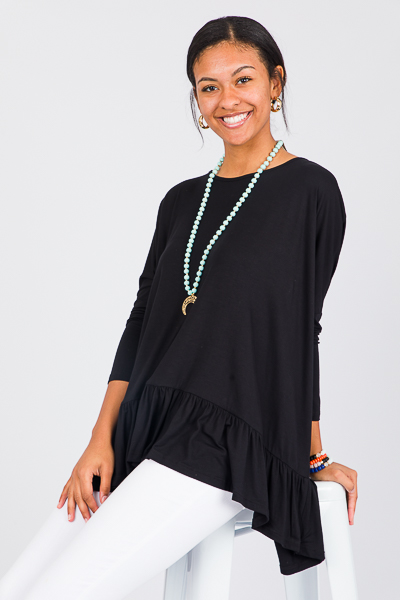Ruffle Hem Oversize Tunic, Blac