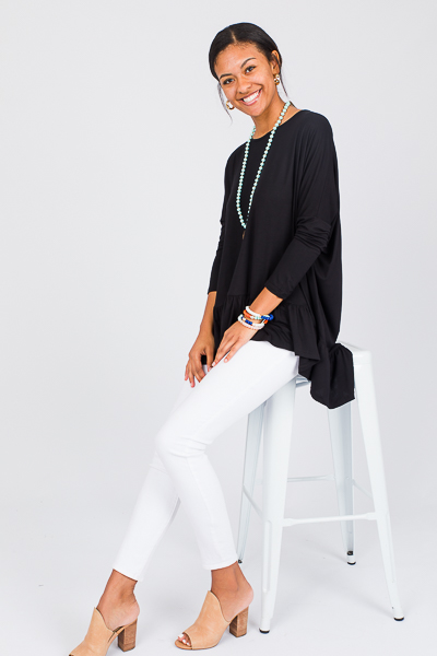 Ruffle Hem Oversize Tunic, Blac