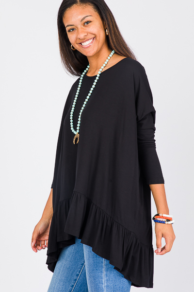 Ruffle Hem Oversize Tunic, Blac