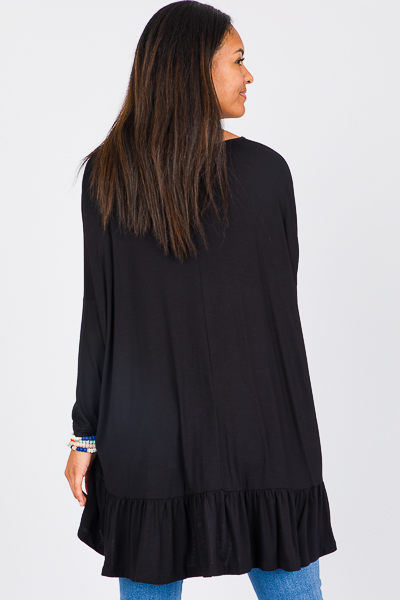 Ruffle Hem Oversize Tunic, Blac