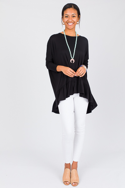 Ruffle Hem Oversize Tunic, Blac