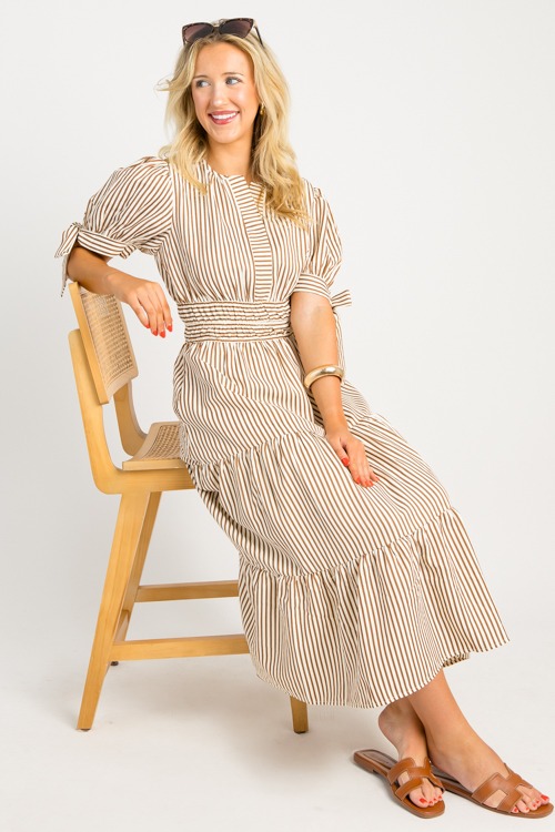Tie Sleeve Stripe Midi, Mocha