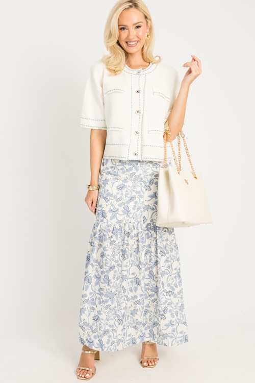 In Bloom Maxi Skirt, Ivory/Blue