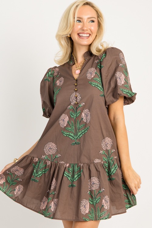 Margot Floral Dress, Brown