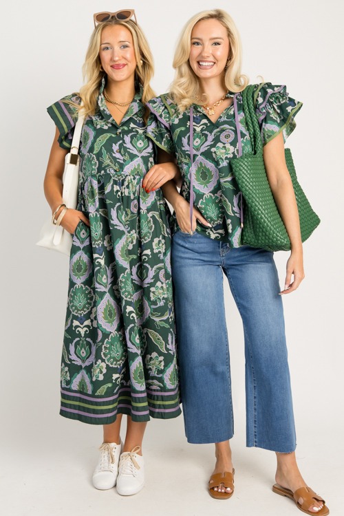 Ruffle Sleeve Printed Top, Gree - 0805-73p.jpg