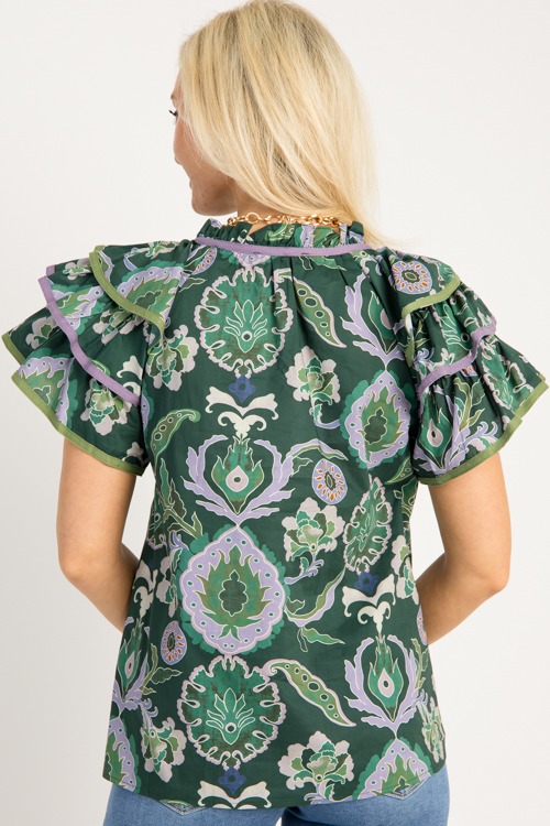 Ruffle Sleeve Printed Top, Gree - 0805-85.jpg
