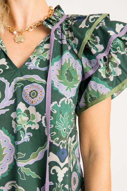 Ruffle Sleeve Printed Top, Gree - 0805-86.jpg
