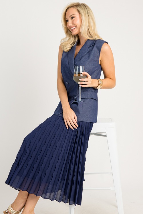 Vest Dressed Pleated Maxi, Navy
