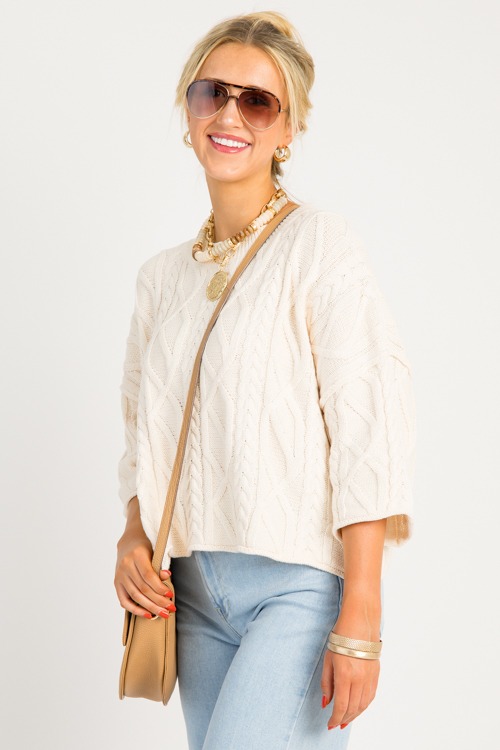 Daya Cable Sweater, Ecru