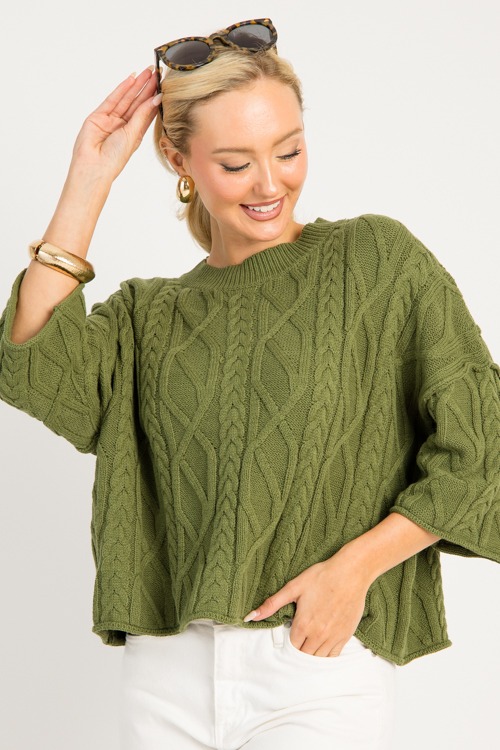 Daya Cable Sweater, Olive