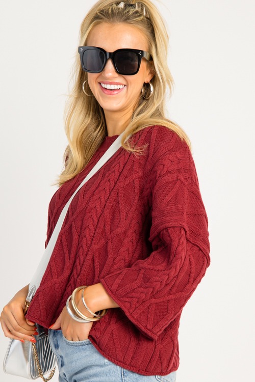 Daya Cable Sweater, Burgundy