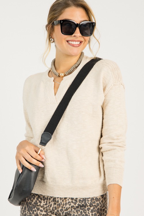 Notch Neck Sweater, Natural