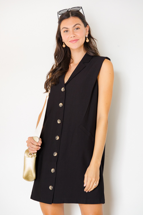 Notch Lapel Shirt Dress, Black