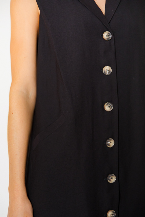 Notch Lapel Shirt Dress, Black