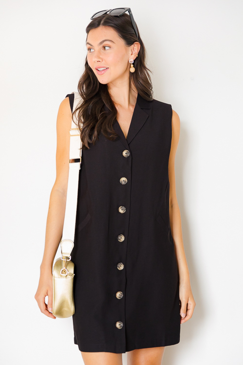 Notch Lapel Shirt Dress, Black