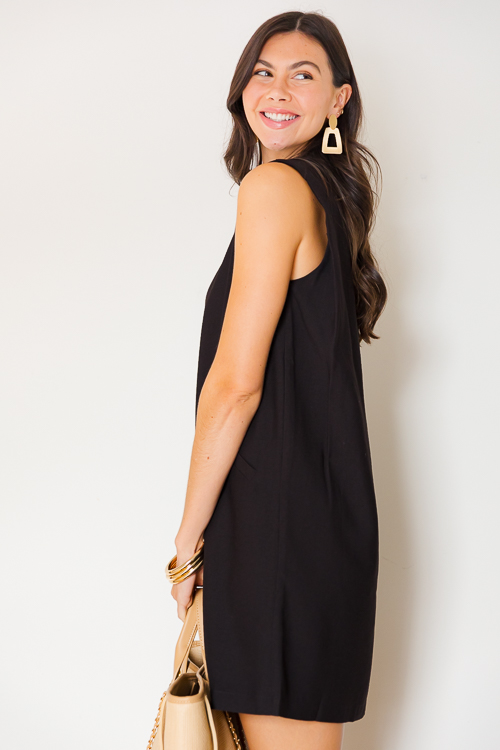 Notch Lapel Shirt Dress, Black