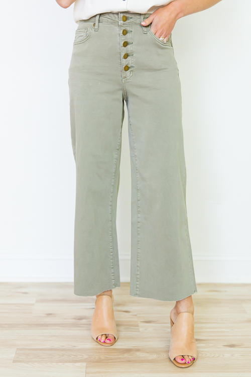 Jen Button Fly Jeans, Faded Olive