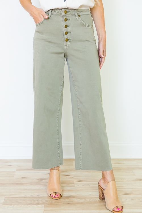 Jen Button Fly Jeans, Faded Olive