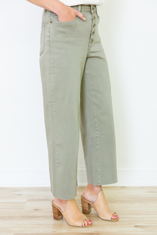 Jen Button Fly Jeans, Faded Olive