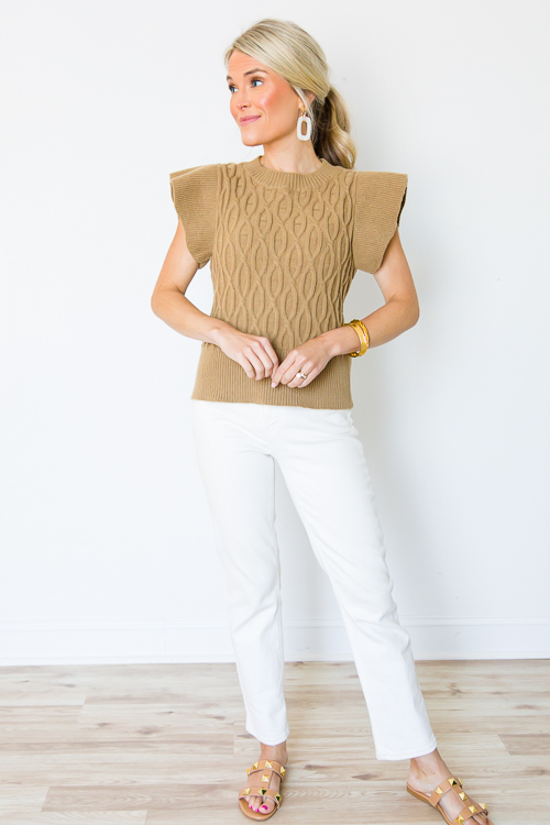 Flutter Sleeve Sweater, Mocha - New Arrivals - The Blue Door Boutique