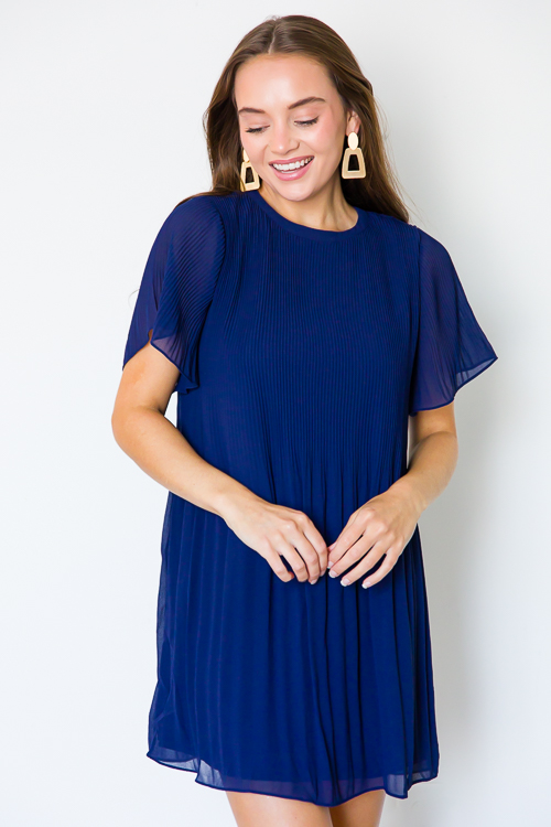 Pleated Dress, Navy