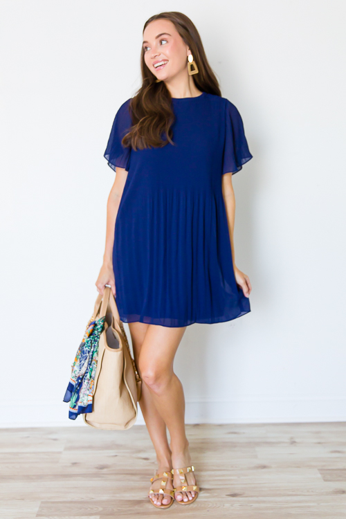 Pleated Dress, Navy